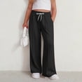 thumbnail image 2 of TOWED22 Girls Sweatpants Front Seam Drawstring High Waist Wide Leg Sweat Pants Baggy Causal Kids High Waisted(Black,13-14 Y), 2 of 5
