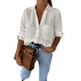 thumbnail image 2 of LilyLLL Womens Casual Loose Long SLeeve Pockets Blouse Tops Buttons Shirt, 2 of 3