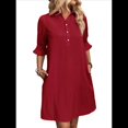 thumbnail image 1 of Vestido Camisero Informal para Mujer, con Mangas con Volantes, Botones y Bolsillos, Color Rojo, Talla XL, 1 of 6