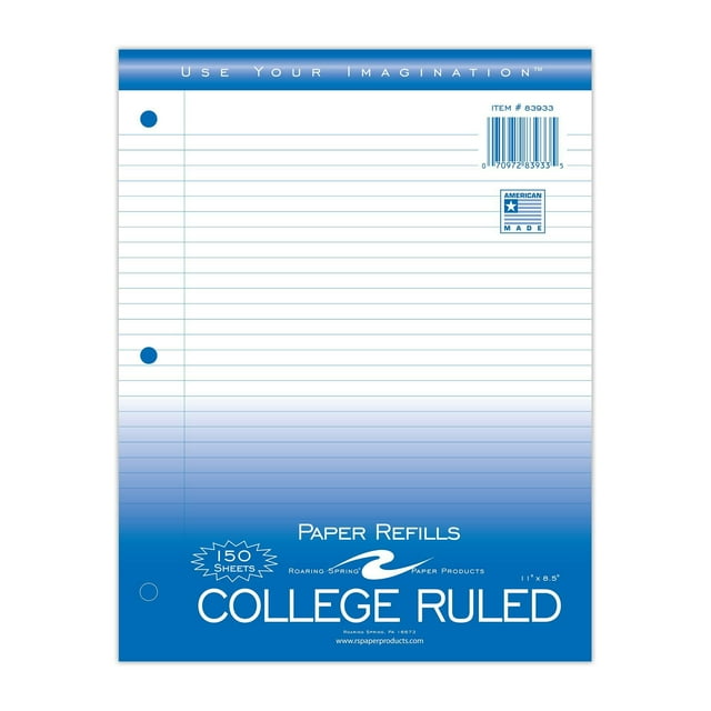 Roaring Spring Papier de Remplissage, Ligné Universitaire, 8.5 Pouces x 11 Pouces, 150 Feuilles (Lot de 1)