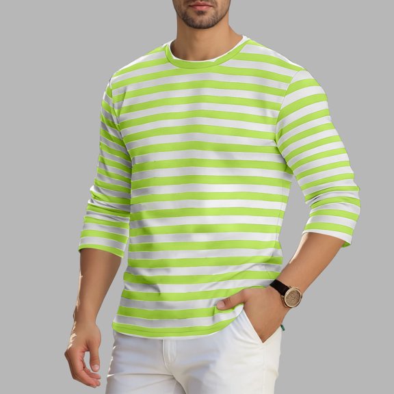 Gamivast Mens Shirts Casual Striped Pattern Crew Neck Long Sleeve Shirts Comfy Breathable Tee Shirts Classic Fit Soft Daily Office Outdoor Fashion Tees