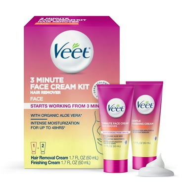 Veet 3 Minute Facial Hair Removal For Women, Face Hair Cream Kit for Lips, Chin, Cheeks, 1.7 oz, Pack of 2