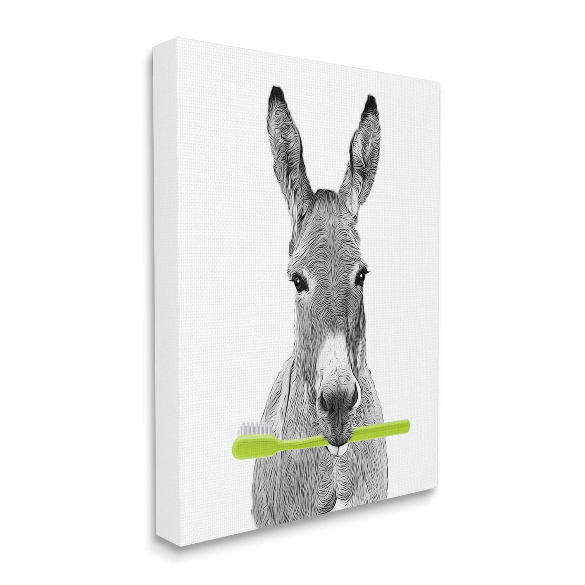 Stupell Industries Donkey Toothbrush Funny Animal Animals & Insects Painting Gallery Wrapped Canvas Print Wall Art