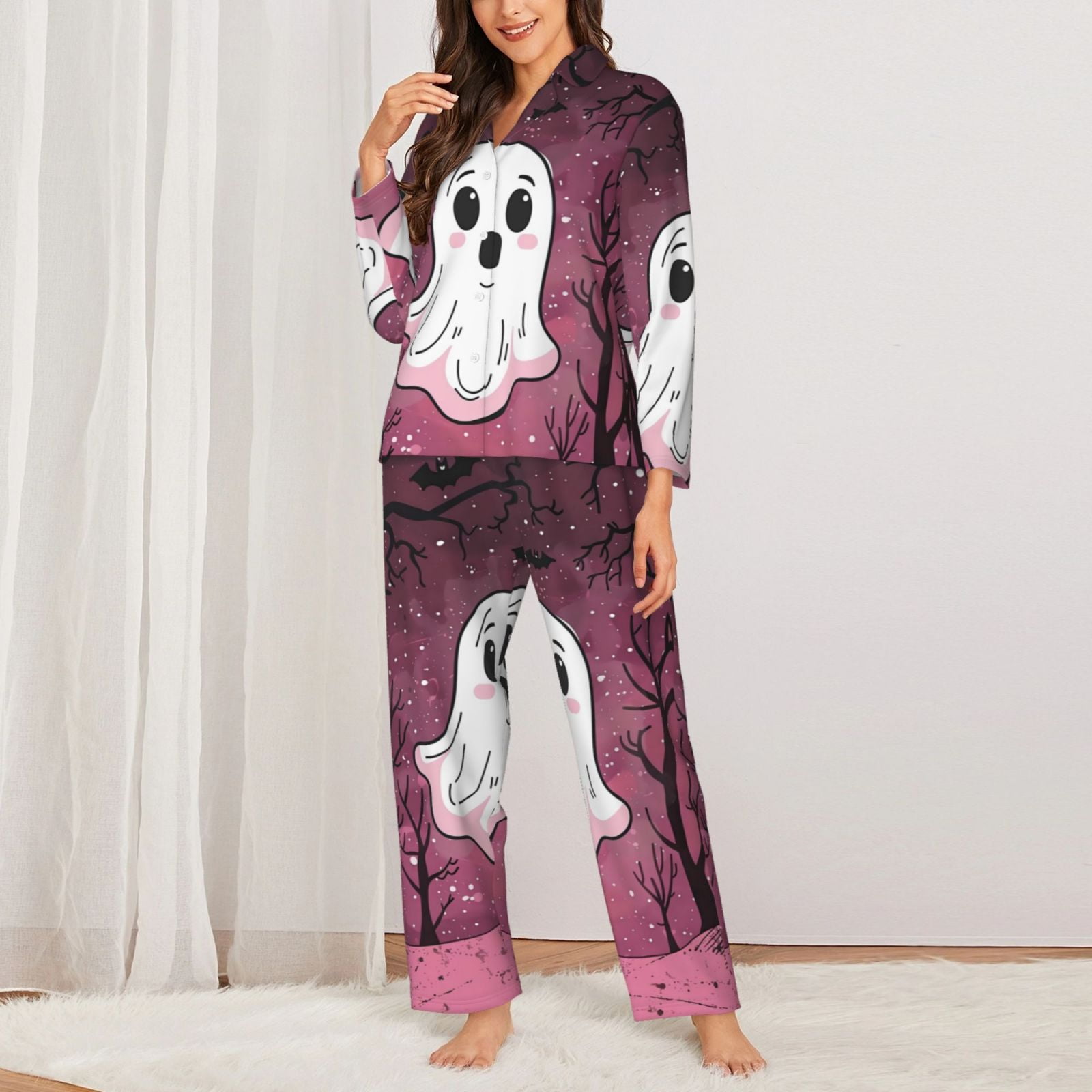 Anjue Women's Soft Long Sleeve Pajama Set - Button Down Nightwear, Pink, Modal Bamboo Viscose, Size M - View #9