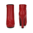 thumbnail image 5 of BLISSFUL STEP Round Toe Platform Chunky Heel Ankle Boots for Women Red 8.5, 5 of 6