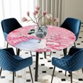 thumbnail image 3 of Round Fitted Tablecloth with Elastic Edge, Pink Christmas Waterproof Table Cloth Table Cover for 45"-54" Tables, Snowman Xmas Tree Ball Gifts Winter Tablecloths for Dining Picnic Party Outdoor, 3 of 9