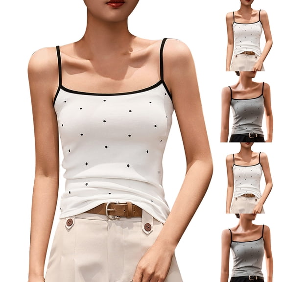 Dagugfen Tops for Women Camisole Spaghetti Strap Sleeveless Slim Fitted Comfy Casual Polka Dots Undershirts