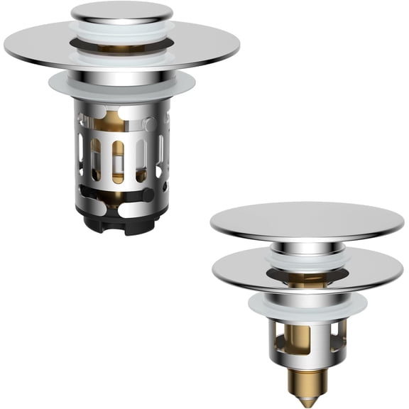 1 Piece Chrome Upgraded 3 In 1 Bathroom Sink Drain Strainer Pop Up Stopper Removable Stainless Filter Basket