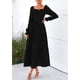 thumbnail image 3 of Vestido PRETTYGARDEN negro con fruncido, manga larga y capas, talla M, 3 of 8