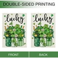 thumbnail image 3 of St. Patrick''s Day Lucky Shamrock Clover Garden Flag Double Sided, Green Mason Jar Daisy Flower Decorative Yard Outdoor Home Small Decor, Gold Horseshoe Irish Holiday Outside Decoration 12.5 x 18, 3 of 6