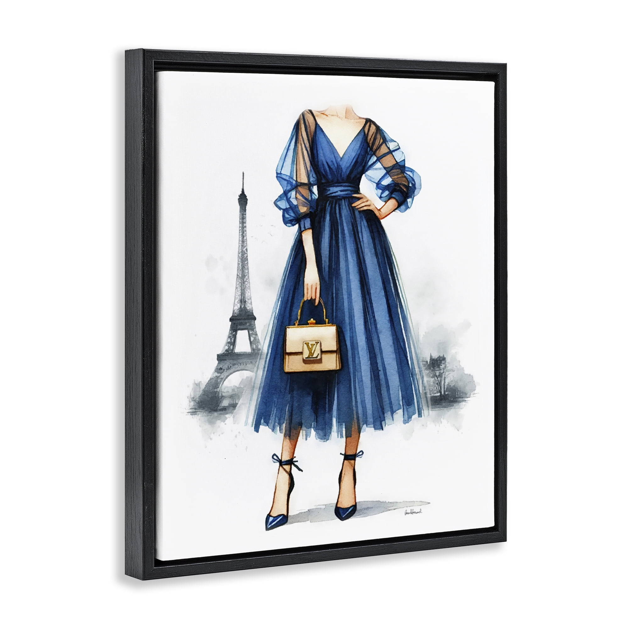 Stupell Industries Parisian Fashion Woman Fashion Painting Black Floater Framed Canvas Art Print Wall Art, 17 x 21