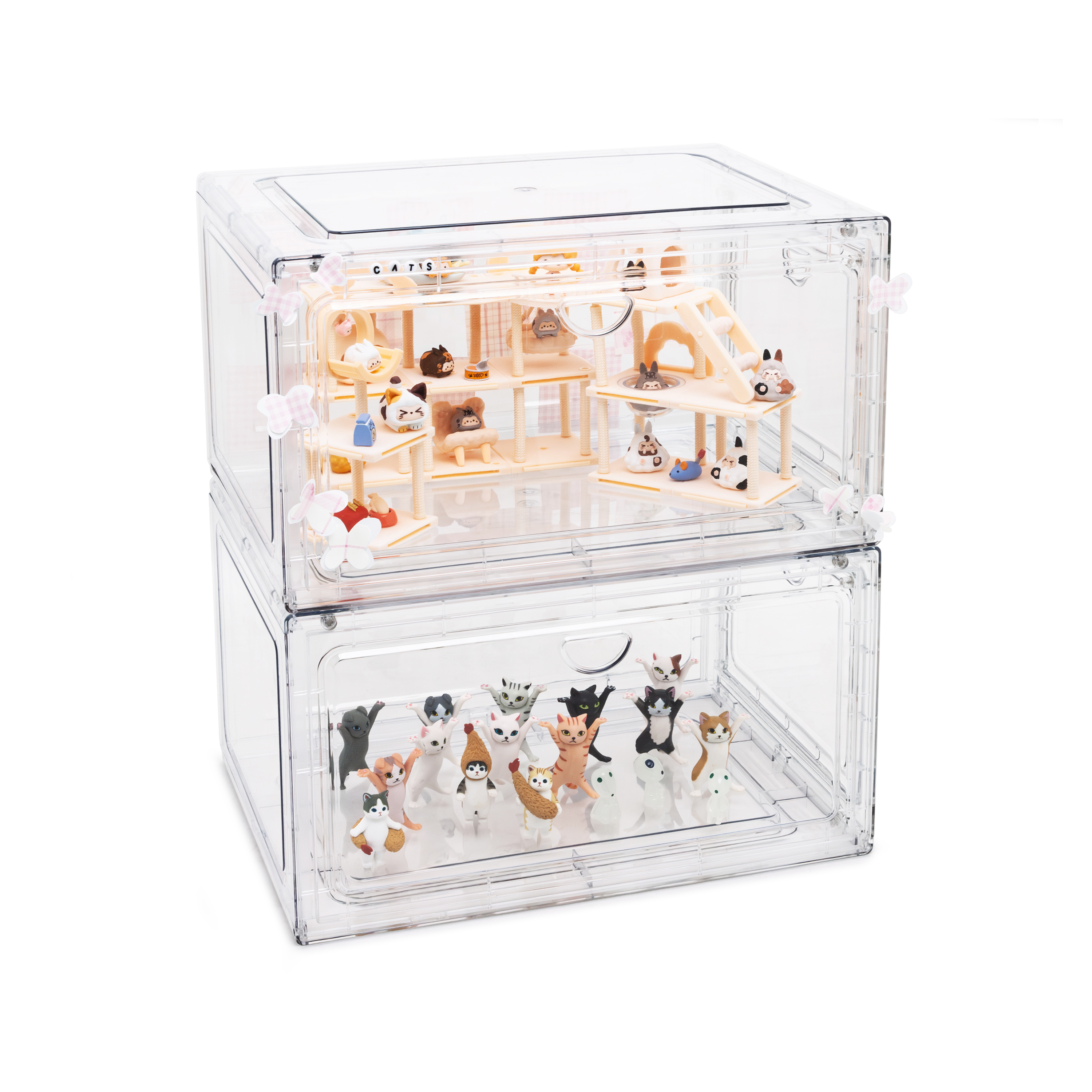 Qualiazero Clear Stackable Shoe Organizer Shoebox with Magnetic Doors, 2-pack