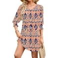 thumbnail image 3 of Hvot&aat Women's Casual Mini Dress 3/4 Elastic Cuffs Loose V Neck Swing Dresses with Pockets, 3 of 6