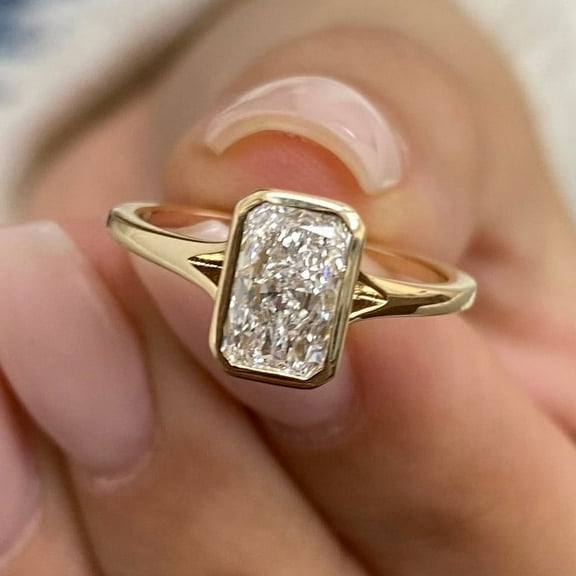SOLITAIRE JEWELS 2CT Radiant Moissanite Bezel Solitaire Bezel Engagement Ring Solid 10K Yellow Gold