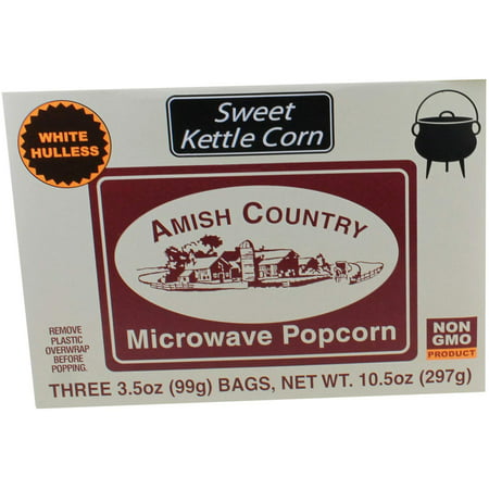Amish Country Popcorn - Sweet Kettle Corn (3 Bags Microwave Popcorn) - All Natural, Gluten Free, and Non
