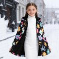 thumbnail image 5 of lnmuld Girls Flower Bow Print Plush Lined Hooded Coat Button Front Elastic Cuff Warm Casual Winter Outerwear for Kids Black,9-10 Years, 5 of 7