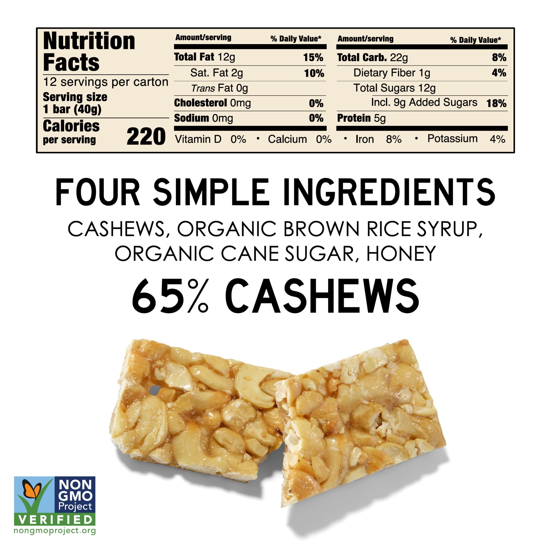 South 40 Snacks Crunchy Cashew Bar, 40g Bar, 12 pack