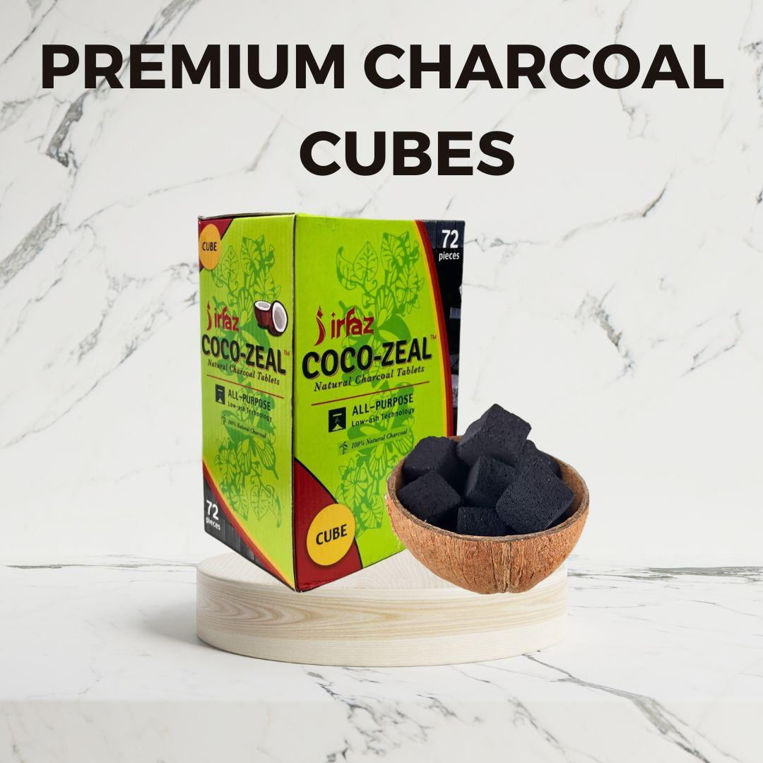 Irfaz 1 box Coco-Zeal Charcoals 1kgs Natural Shells 2.2lbs 72 Coals Coconut Cubes Accessories Coal