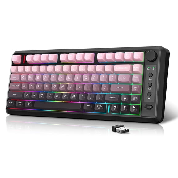 L400 75% Wireless Gaming Keyboard, Bluetooth & 2.4G Dual Mode, Quiet Mechanical Feel, RGB Backlit, Volume Knob, Long Battery Life, 24-Key Anti-Ghosting for PC/Mac (Black)
