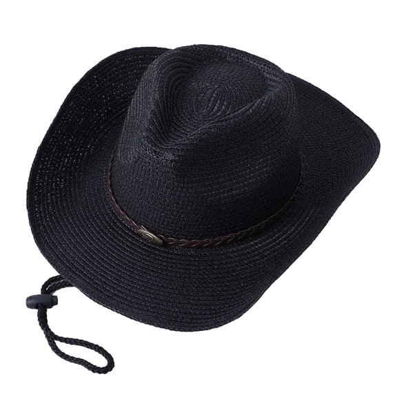 Cowboy Hats for Women, Black Unisex Solid Ribbon Cowboy Straw Hat Cow Head Fried Dough Breathable Sunshade Hat, Sun Hat for Women, One Size, Womens Sun Hats, Women's Sun Hats