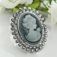 thumbnail image 5 of Vintage Antique Brooch Silver Tone Clear Crystal Rhinestones Grey Cameo Pin, 5 of 6
