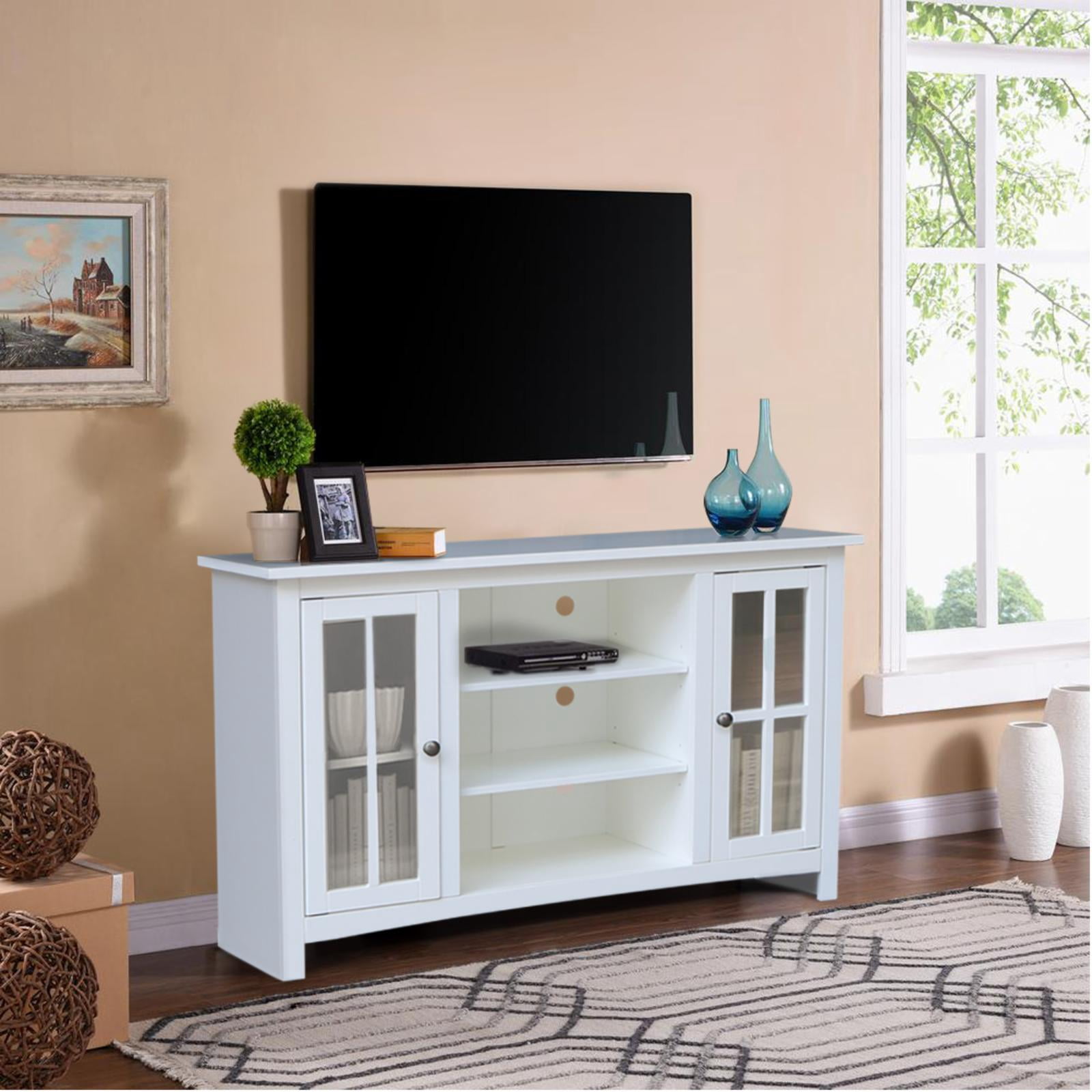Entertainment/TV Stand with Open Shelves and 2 Doors in White - 48" Height