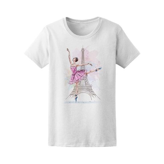 Ballerina Posing On Eiffel Tower T-Shirt Women -Image by Shutterstock, Female Medium