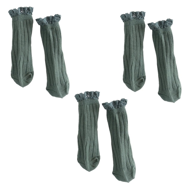 Laklulu 3 pares de calcetines con dobladillo de encaje antideslizante para niña