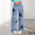 thumbnail image 2 of BOOMNY Girls Baggy Jeans Wide Leg Jeans for Girl Trendy Star Embroidery Elastic Waist Lightweight Loose Fit Soft Denim Pants With Pocket, 2 of 5