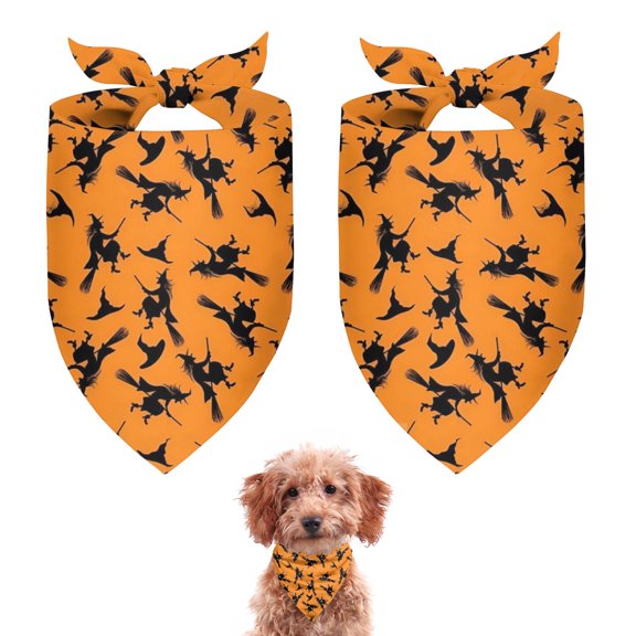 Dog Bandana 2 Pack,Halloween Witches on Brooms Pattern Bandanas for Dogs,Cat Bandana,Small/ Large Dog Bandana 2 Size,Dog Bandanas Girl Boy
