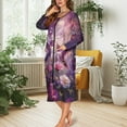 thumbnail image 2 of FKELYI Zipper Front Robe Nightgowns with Pockets Hummingbird Rose Flower Print Sleepwear Housecoat Comfy Fall Winter Sleepwear Dress Long Sleeve Loungewear Bathrobe, M, 2 of 6
