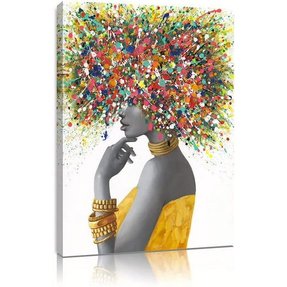 Aaheei African American Wall Art - Black Art Paintings for Wall - Graffiti Canvas Wall Art for Living Room Bedroom Office Decor - Colorful Black African Woman Painting Ready to Hang