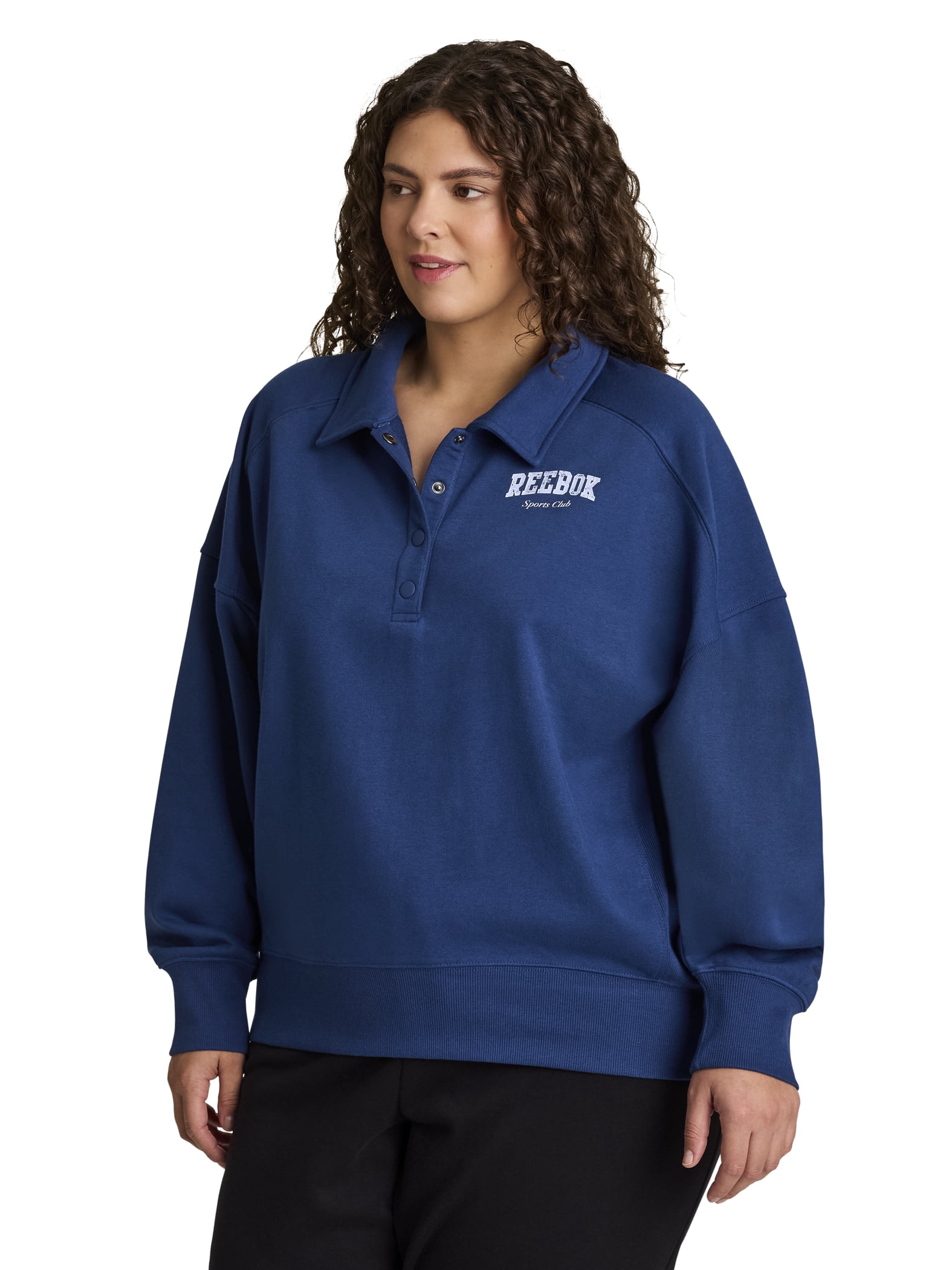 Reebok Women's and Women's Plus All Seasons Oversize Polo Sweatshirt, Sizes XS-4X