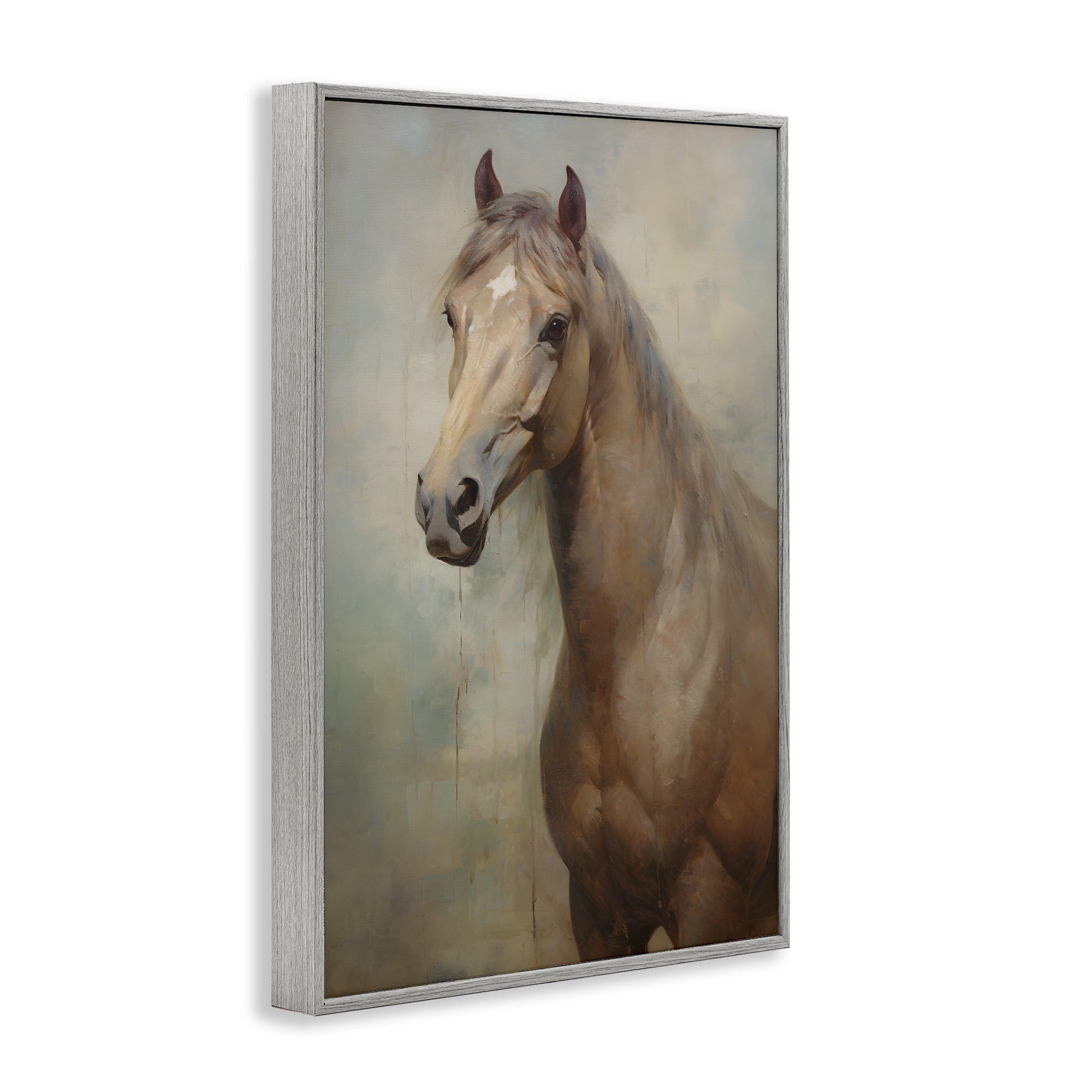 Stupell Industries Tan Horse Visage Animals & Insects Painting Gray Framed Art Print Wall Art, 16 x 24