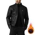 thumbnail image 2 of LEDUNTINO Men's Stand Collar Winter PU Faux Leather Fleece Lined Zip-Up Motorcycle Bomber Jacket Slim Fit Biker Coat, 2 of 7