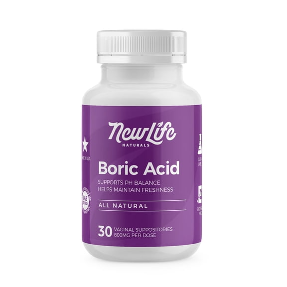 NewLife Naturals Boric Acid Vaginal Suppositories 600 mg for Feminine Health - 30 Count
