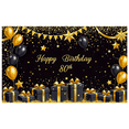 thumbnail image 2 of Black Gold Themed Happy 80th Birthday Banner Backdrop, Star Balloon and Gift Box Elements, Party Decoration for Birthday Party Photography Props Decorations, 2 of 7