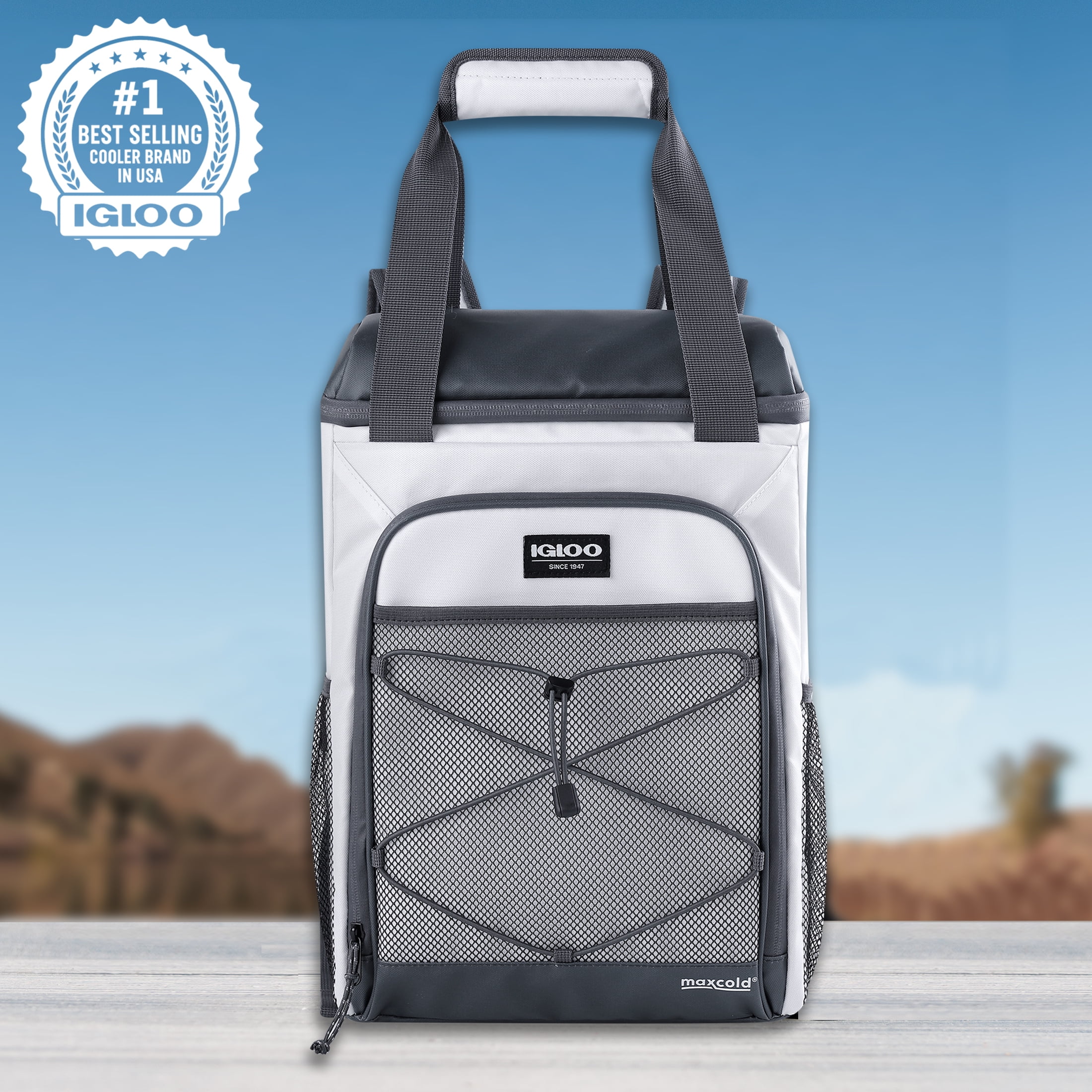 Igloo Marine Soft-Side Backpack Cooler, 28 Can Capacity, White and Gray