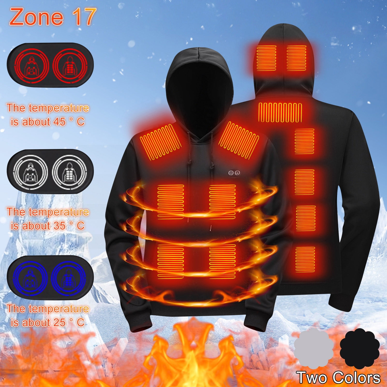 UVEASISHA Unisex Heated Hoodie for Men Women 17 Heating Zones Pullover Sweatshirt Warm USB Electric Hooded Tops with Kangaroo Pocket Black XXL