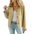 thumbnail image 4 of Crunowin Cropped Trench Coat for Women, Collared Oversized Casual Buttoned Jackets with Checkered Lining Khaki M, 4 of 8
