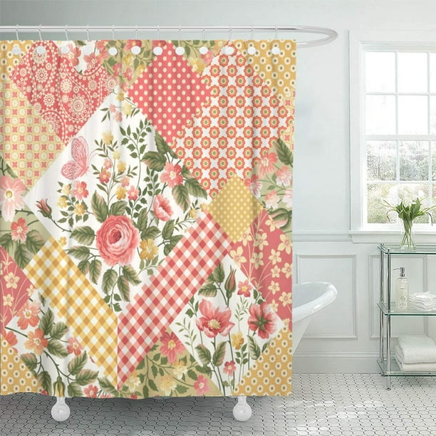KSADK Pink Flower Floral Patchwork Pattern with Red Roses ...