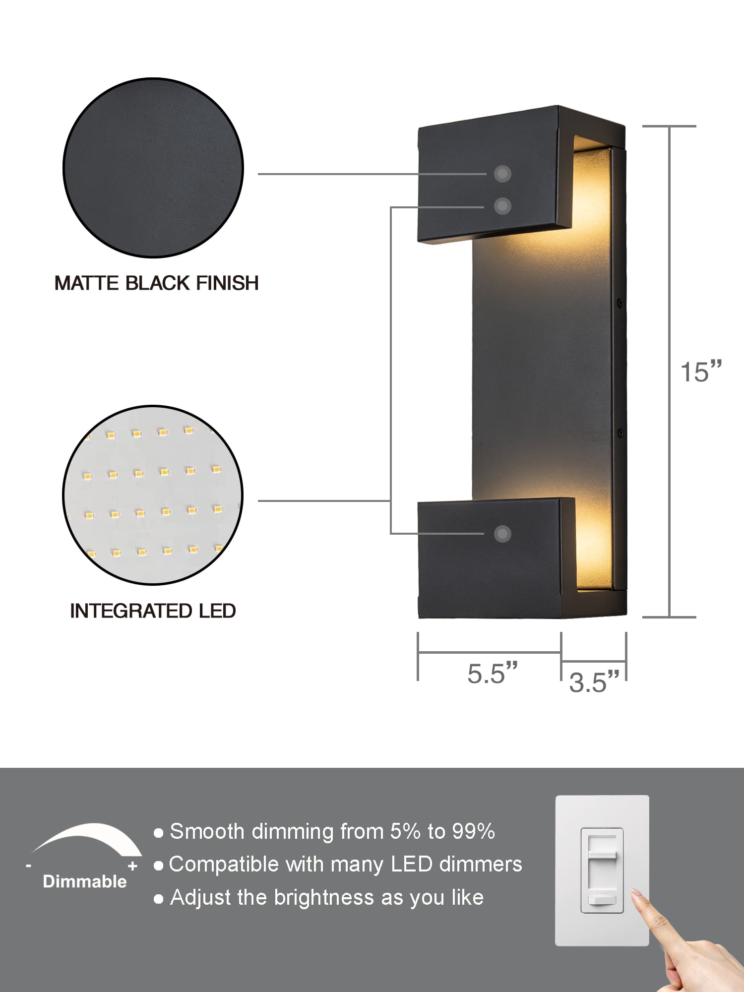 15"Modern Outdoor led Wall Sconce