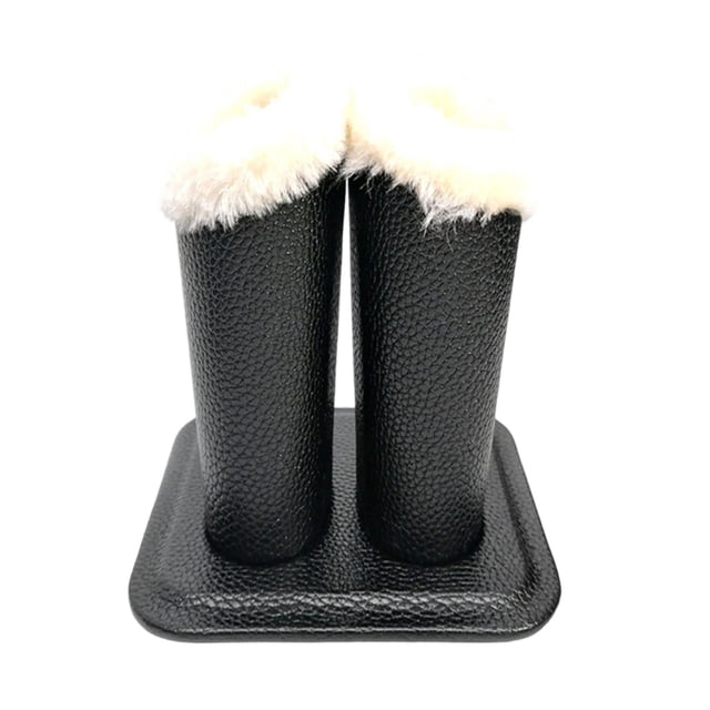 Estuche organizador de gafas con doble cabezal forrado de felpa de PU para escritorio Negro