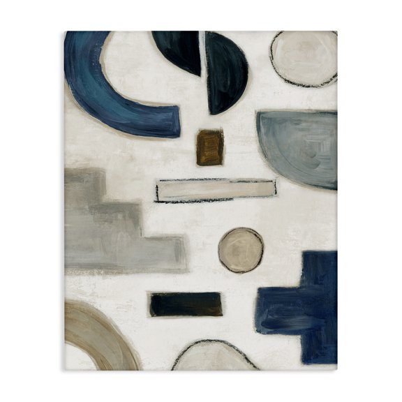 Stupell Industries Neutral Shapes Blue & Beige Abstract Painting Wrapped Canvas Art Print Wall Art, 16 x 20