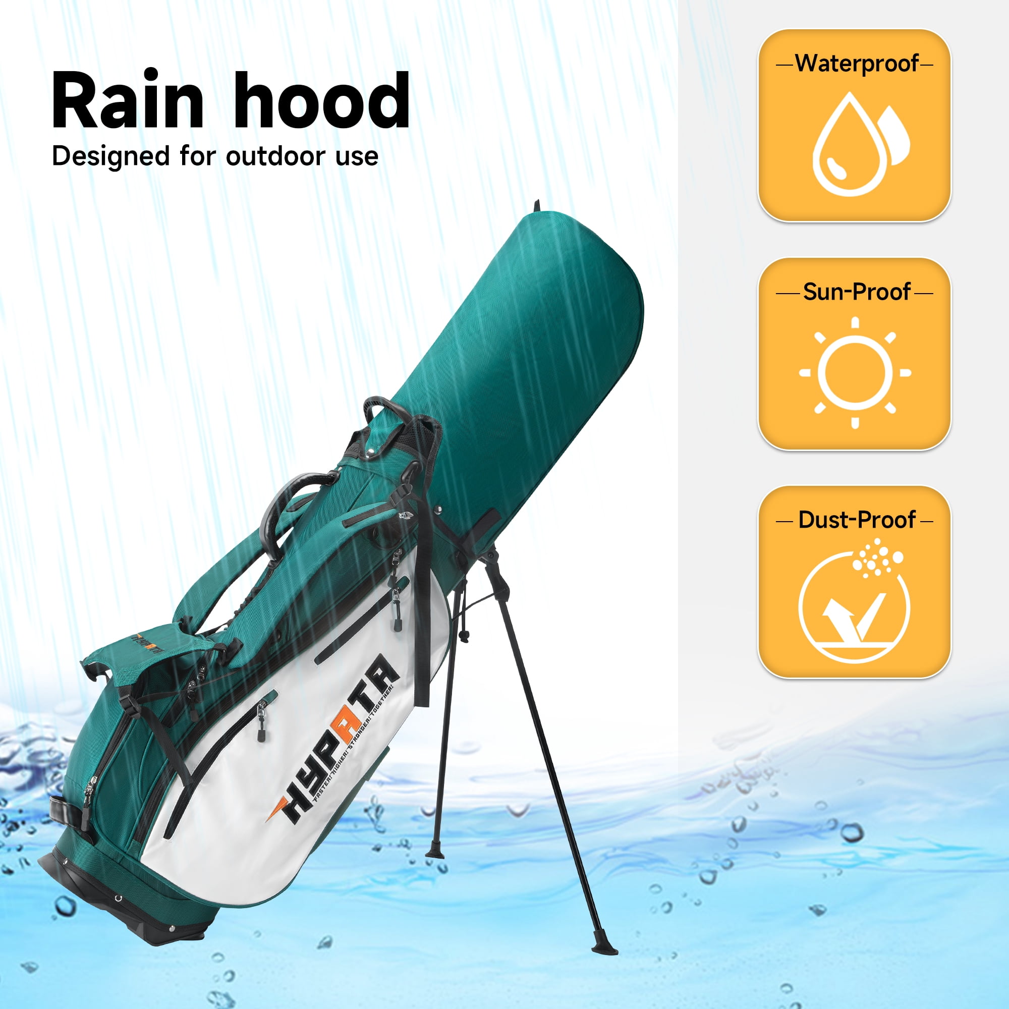 SKOK 14-Slot Stand Golf Bag with Waterproof Fabric and 8 Pockets, PU Leather, Dark Green