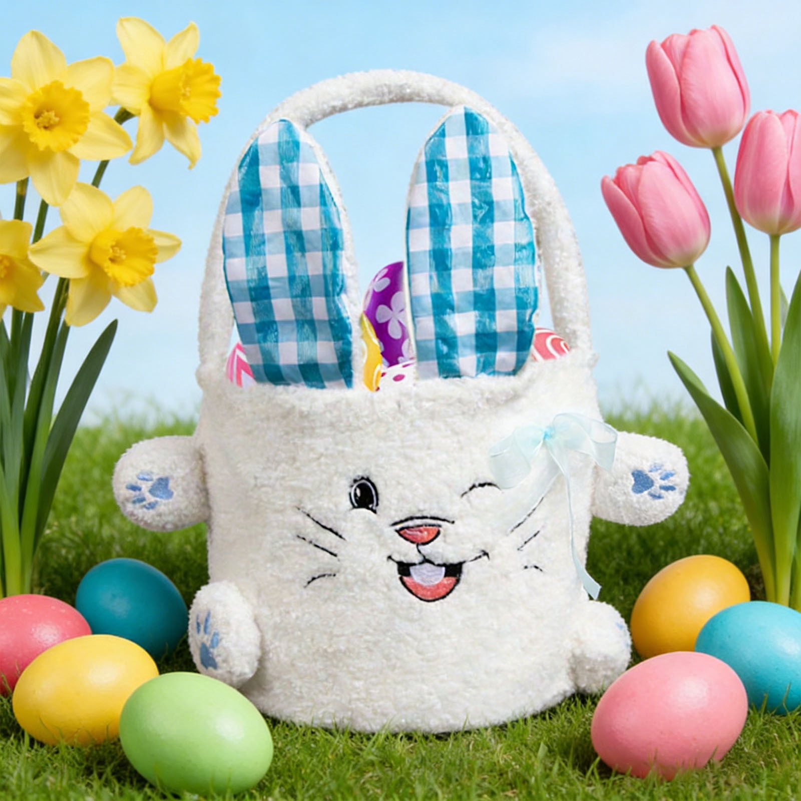 Easter Bunny Candy Bag Storage Basket For Kids Easter Party Putting Easter Eggs and Candies Gifts