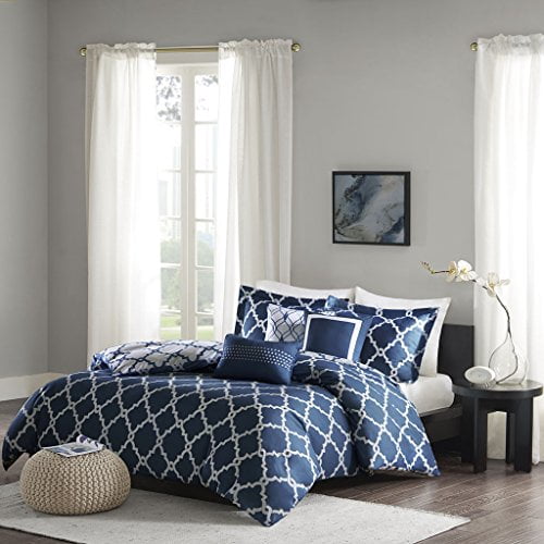 Merritt 6 Piece Reversible Duvet Cover Set Navy Full Queen