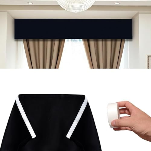 Top of Curtain Light Blocker - Self Adhesive 100% Blackout Curtains for Windows,Kitchen,Room - Black Small Thermal Lnsulated Drapes (1-Pack,18 Wx51.5L inch-Black)