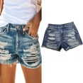 thumbnail image 2 of LYMAYTER Women Denim Shorts Hole Rough Selvedge Shorts Low Waist Fallow Shorts Fashion Denim Shorts for S-2XL, 2 of 7