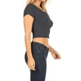 thumbnail image 2 of Women's Short Sleeve Stretch Lightweight Round Neck Solid Cropped Top T-Shirt, 2 of 4